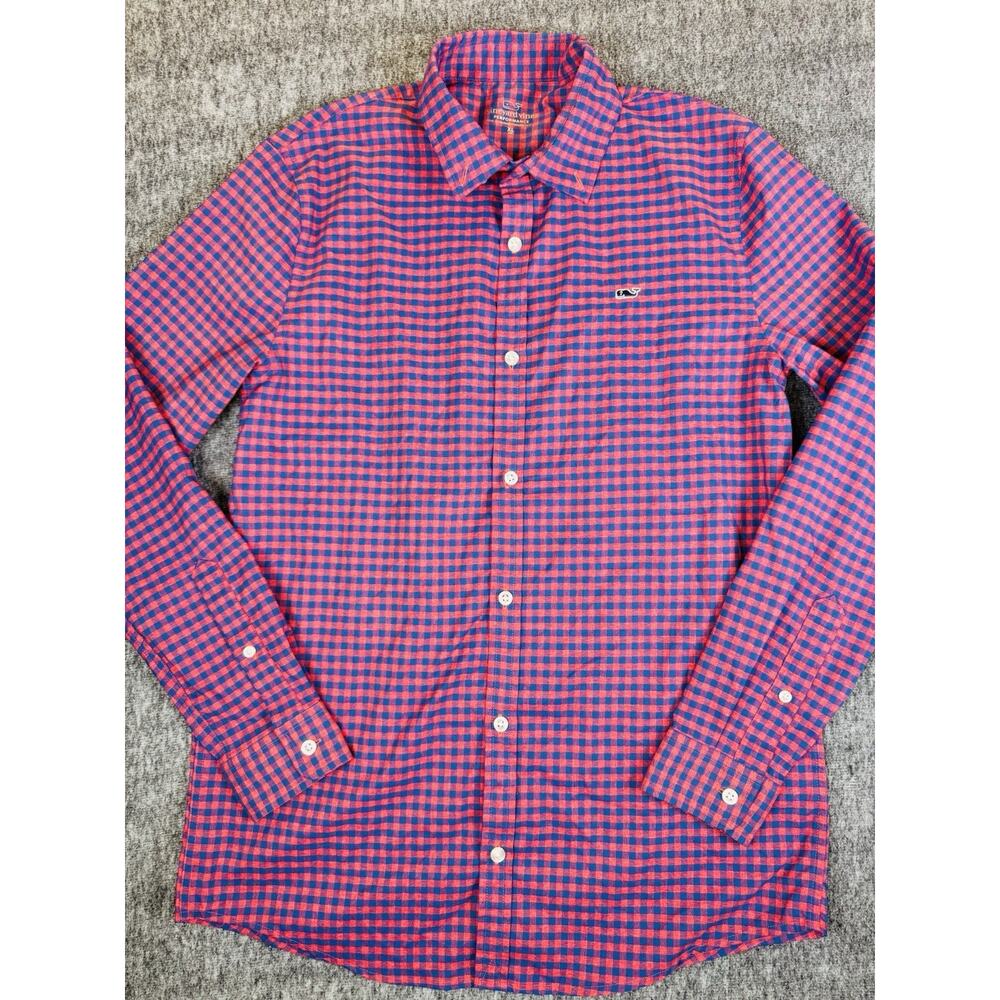Mens Vinyard Vines Red & Blue Performance Button Up Longsleeve Shirt XL